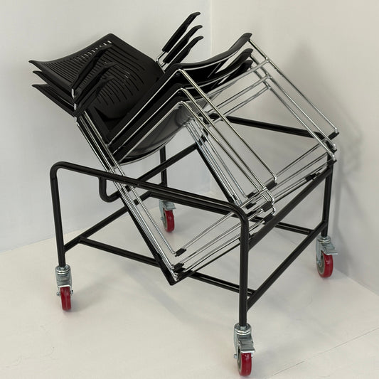 Vergader bijzetstoelen (5 stuks) op verrijdbaar rek