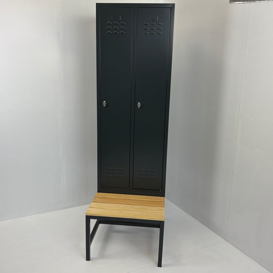 Locker tweedeurs met zitbank 61x40+40x160+40cm Antracietgrijs