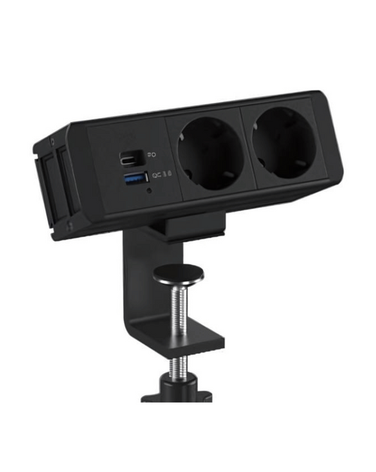 Stekkerdoos met bureau klem met 2X Stopcontact + USB Type A+C (30W)