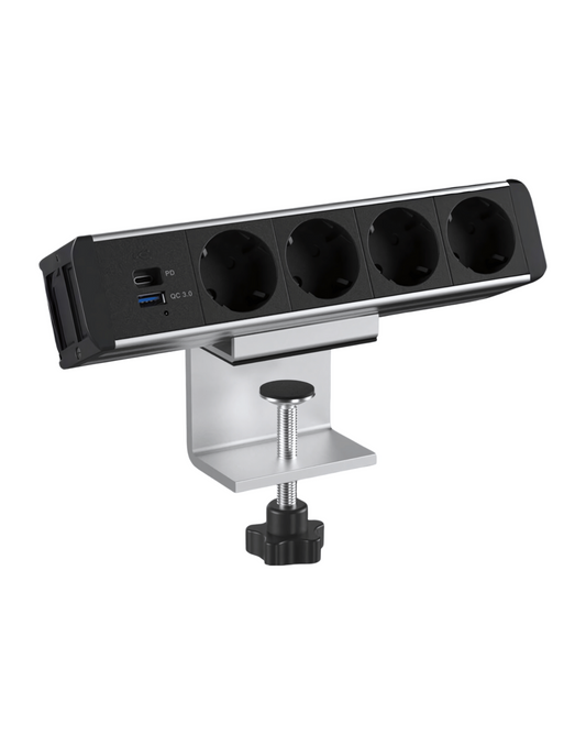 Stekkerdoos met bureau klem met 4X Stopcontact + USB Type A+C (30W)