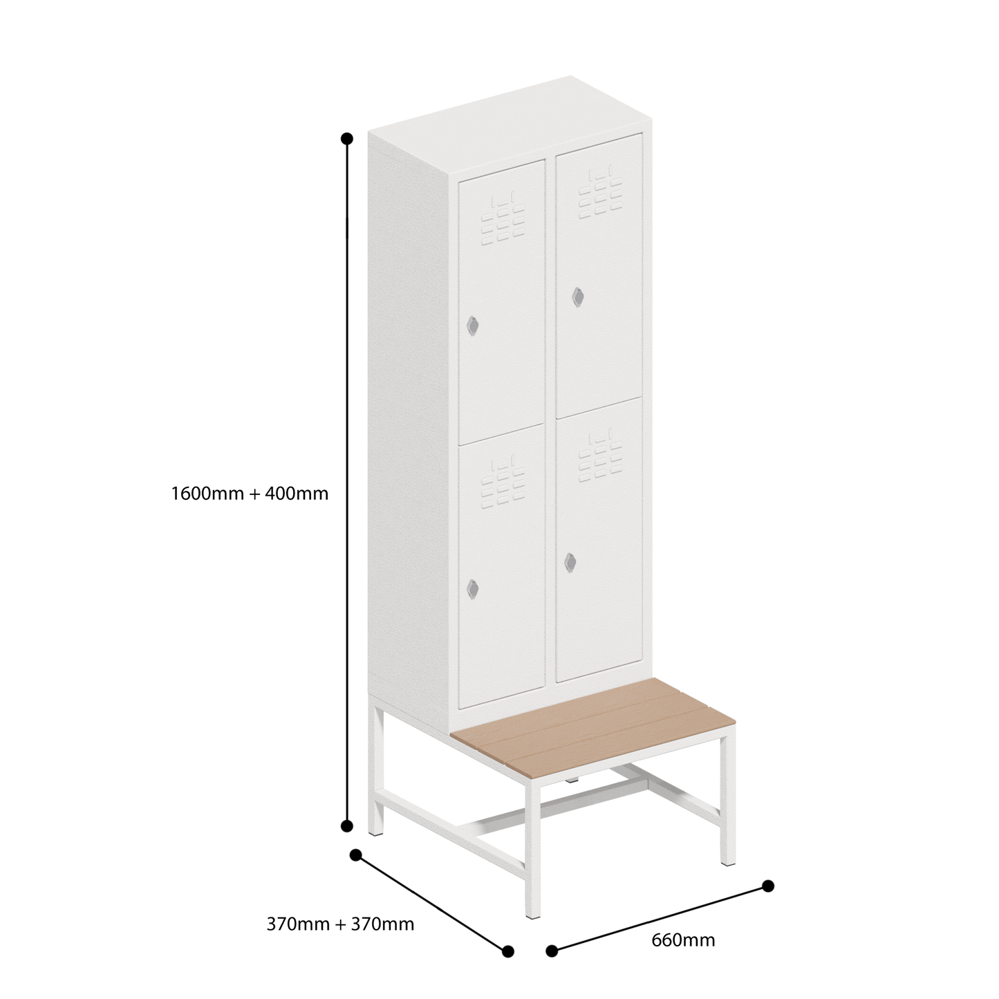 ECONOMISCHE KAST DUBBELE LAAG 4 DEUREN MET ZITBANK (660x370+370x1600+400mmH)