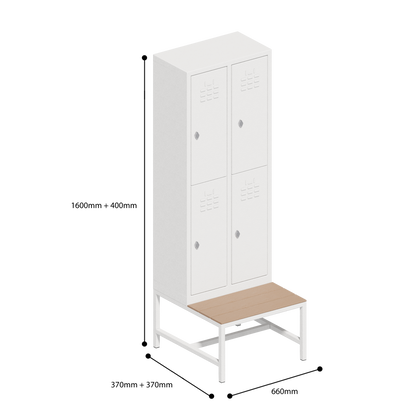 ECONOMISCHE KAST DUBBELE LAAG 4 DEUREN MET ZITBANK (660x370+370x1600+400mmH)