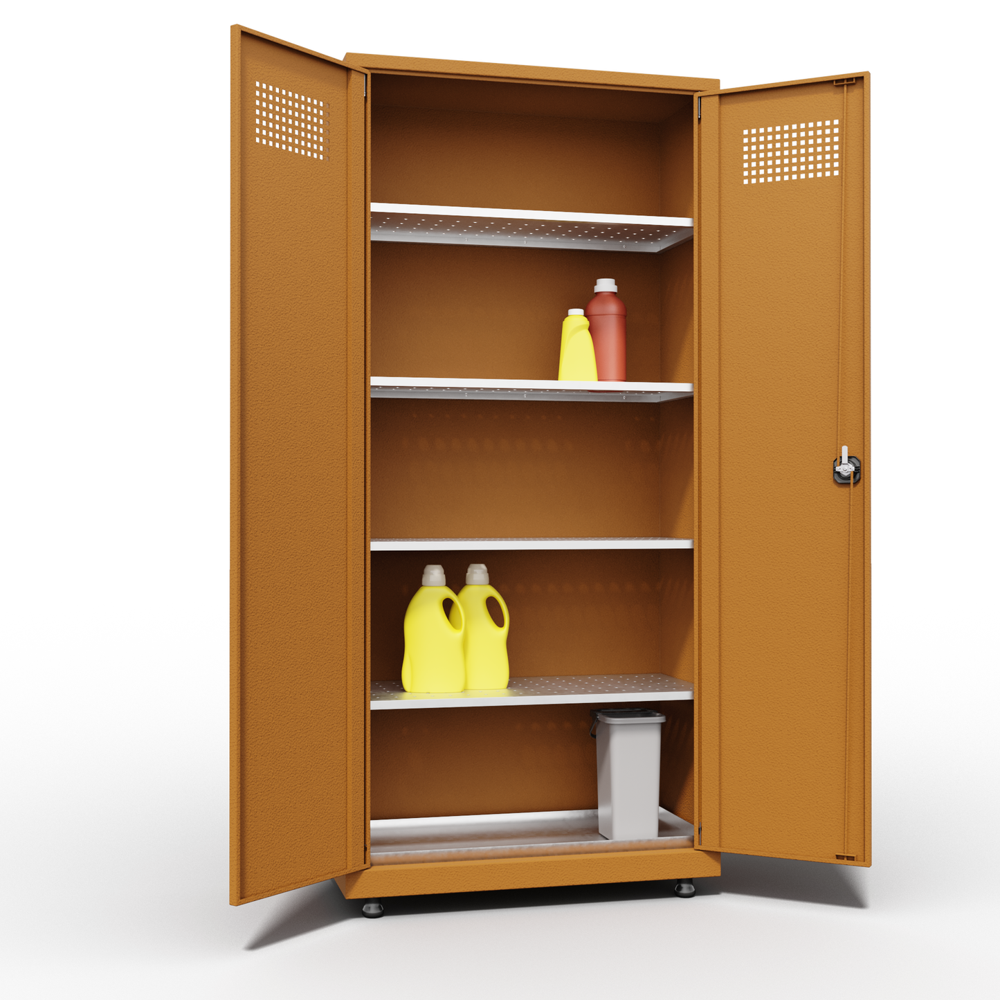 OPSLAGKAST VOOR CHEMISCHE STOFFEN MET 4 PLANKEN (920x430x1950mmH)