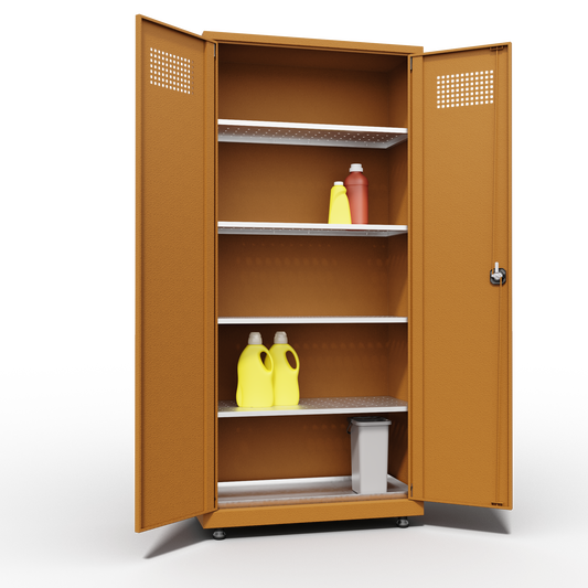 OPSLAGKAST VOOR CHEMISCHE STOFFEN MET 4 PLANKEN (920x430x1950mmH)